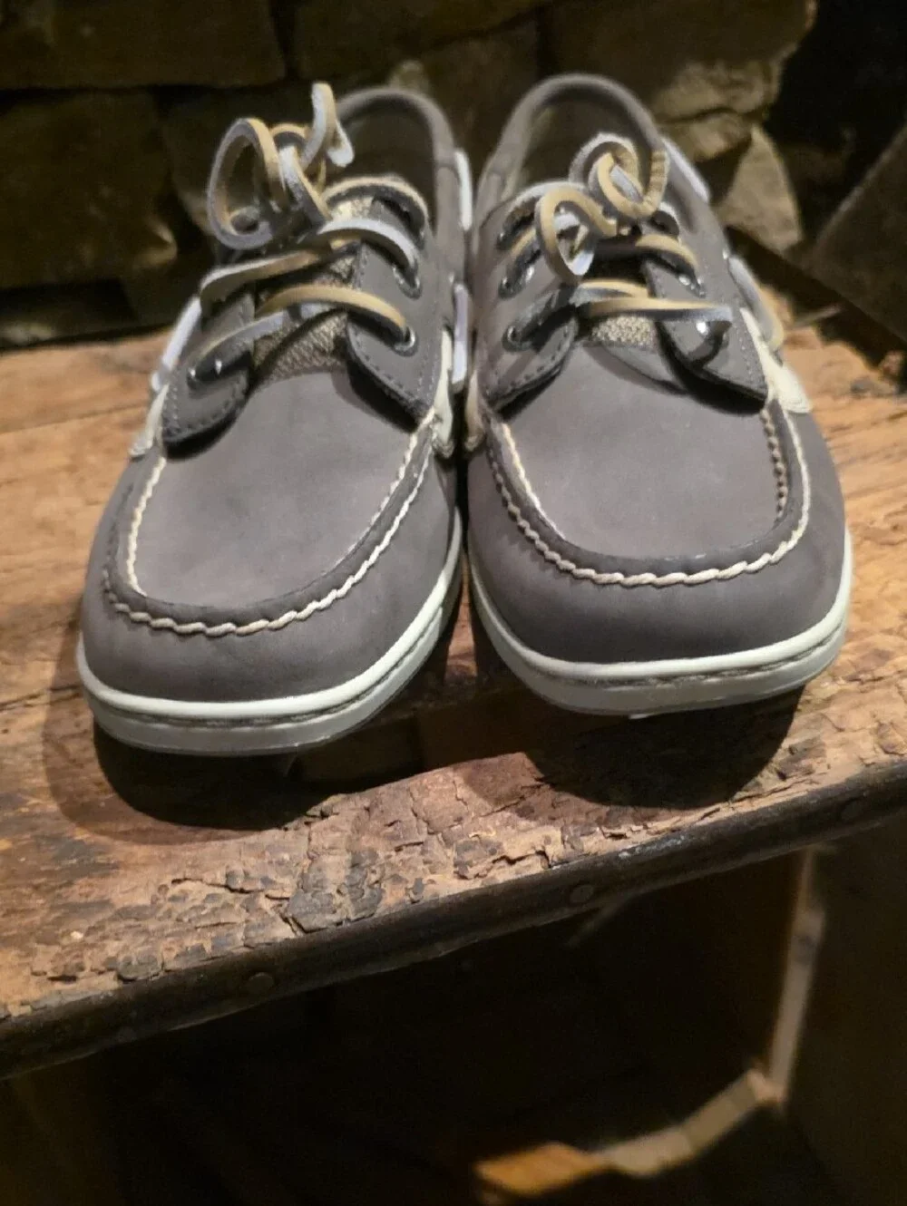 Sperry Men’s Gray and Cream Leather Boat Shoes